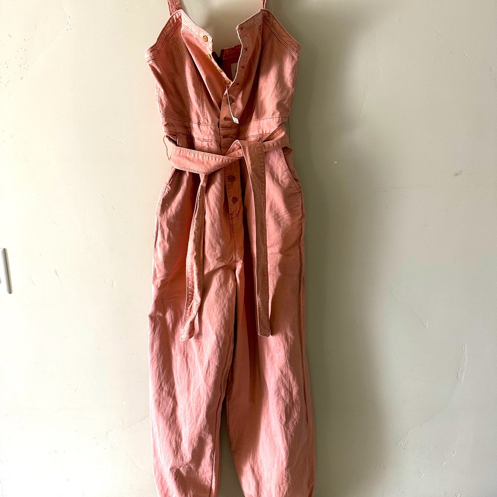 Anthropologie Dusty Rose Utility Jumpsuit with Belt